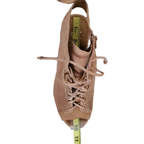 Arturo Chiang "JESS" Perforated Lace-Up Block Heel Open Toed Booties Size 9.5M - Picture 6 of 9